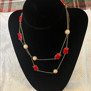 Kate Spade Red and Gold Necklace with Cream Accents
